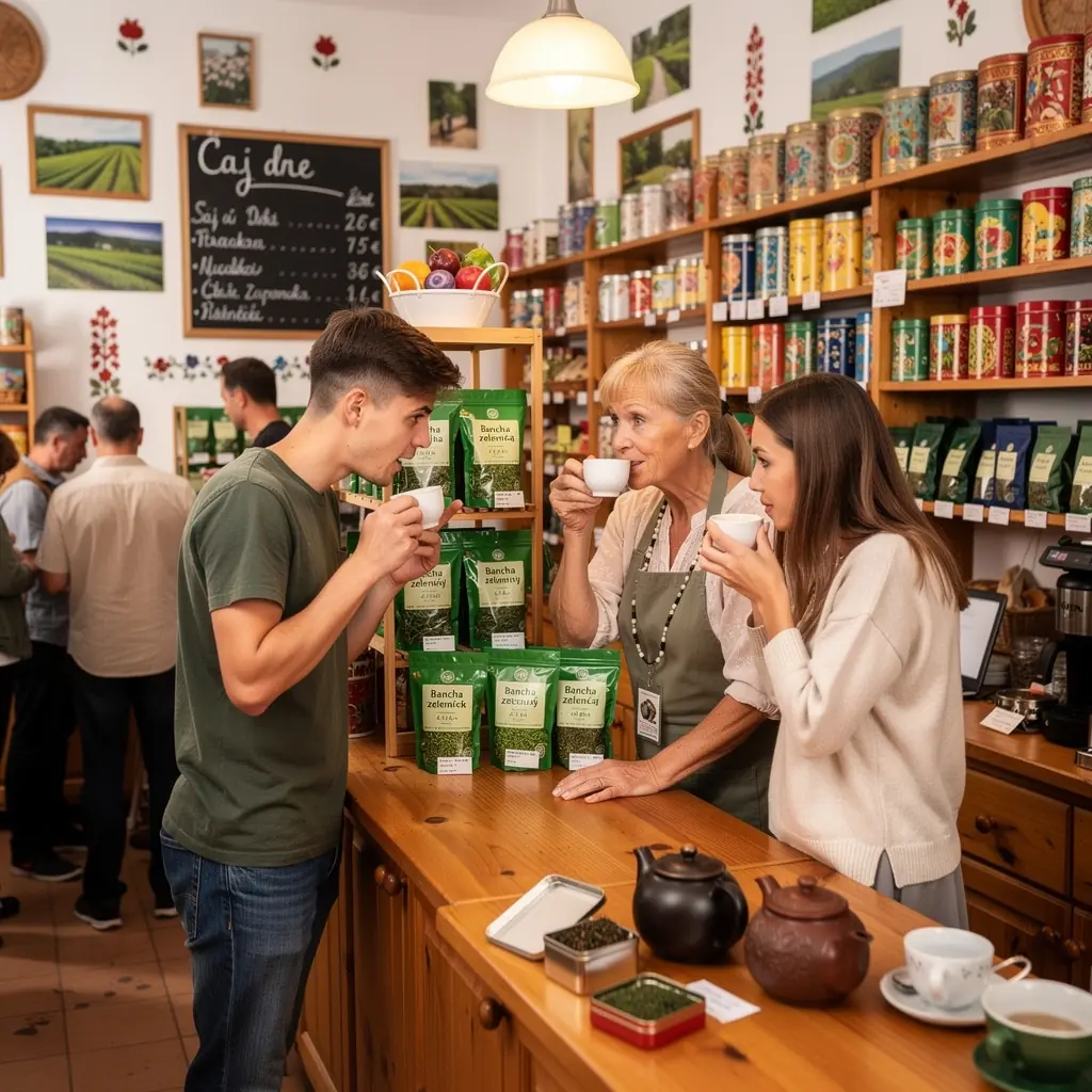 Zelené svieže listy čaju Bancha na pozadí prírodného prostredia