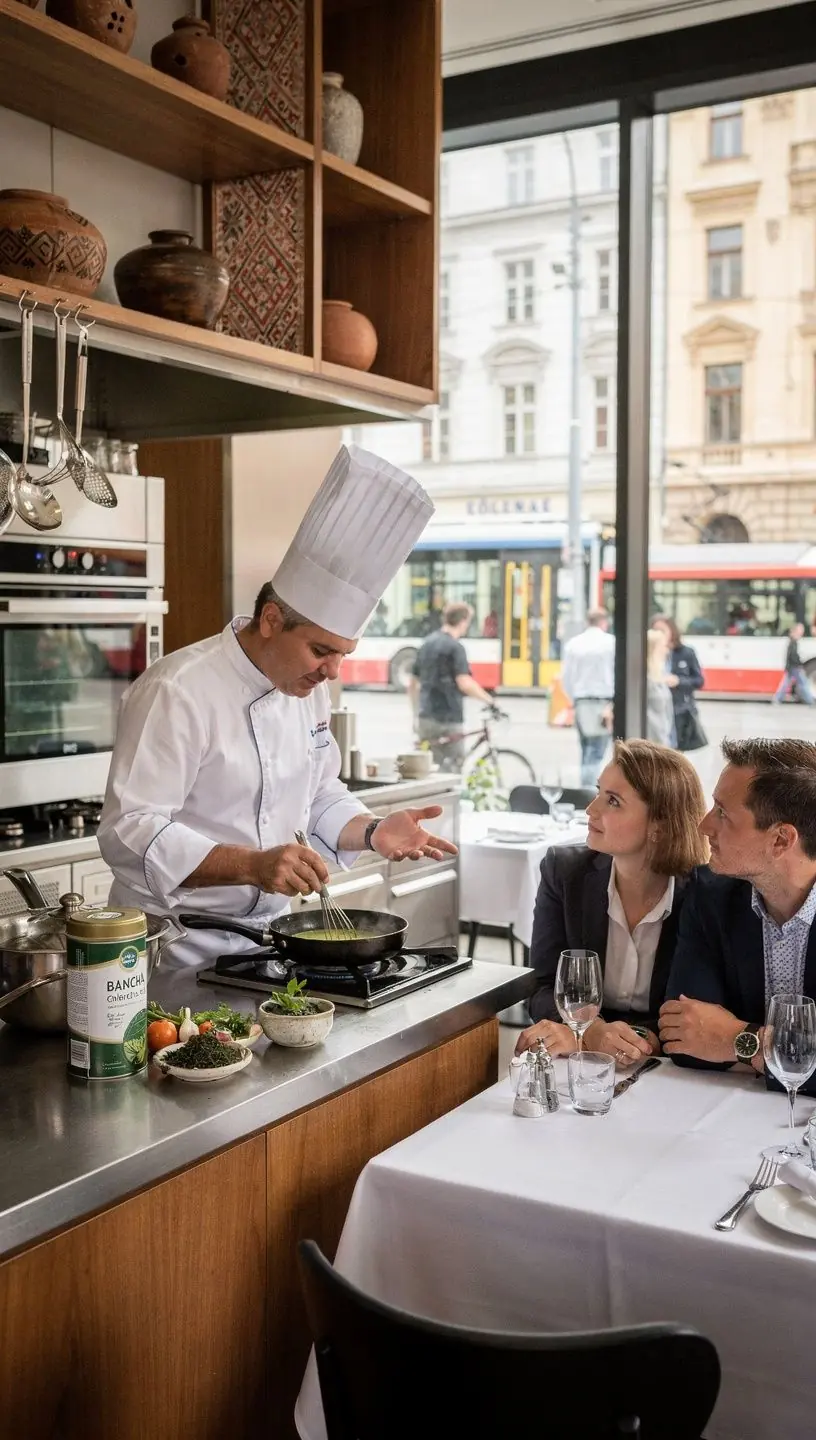 Zelený čaj Bancha podávaný s keksíkmi na stole.